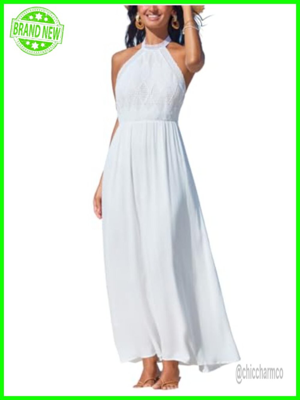 CUPSHE Maxi Dress Halter Lace Crochet Boho Wedding Guest Beach